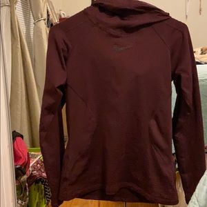 Nike-pro hyperwarm running hoodie in maroon.